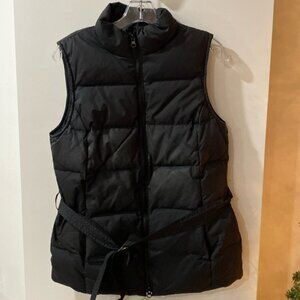 GAP black down puffer vest long belted double zippers S pockets